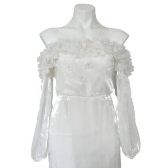 NWT Alamour The Label Suzette Off Shoulder Applique Floral Bride Dress Size M - Picture 5 of 14